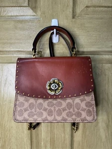 Borsa a tracolla/borsa a mano Coach Parker in tela firmata con manico superiore rosso/abbronzatura/nero - Foto 1 di 11