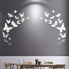 14pcs Acrylic Silver Butterfly Acrylic Wall Stickers, Mirror Modern DIY Wall Sti