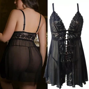 Black-Women's-Sexy-Lingerie-Sleepwear-Lace-Dress-Nightwear-Underwear-Babydoll-US - Picture 1 of 257