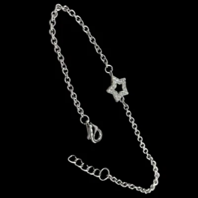 BRACCIALE STELLA ARGENTO 925 DONNA CATENINA PUNTILUCE MISURA REGOLABILE ELEGANTE - Immagine 1 di 4