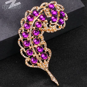 Women Rhinestone Leaf Brooch Pin Crystal Flower Brooches Wedding Jewelry Gifts - Picture 1 of 10