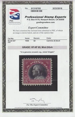 VF-XF 85 GRADED MINT NEVER HINGED #547 $5 FRANKLIN; POST OFFICE FRESH, SMQ $335! - Image 1 of 2