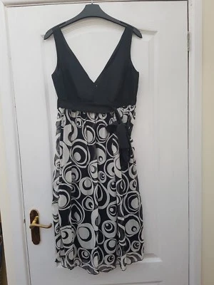 KOOKAI MONOCHROME BLACK WHITE SHEER GEO PRINT SILK LINEN STRAPPY FLOATY DRESS 8 - Image 1 of 4