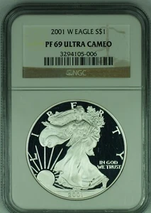 2001-W American Proof Silver Eagle $1 NGC PF 69 Ultra Cameo (49) - Picture 1 of 2