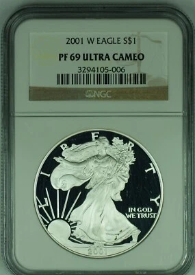 2001-W American Proof Silver Eagle $1 NGC PF 69 Ultra Cameo (49) - Image 1 of 2