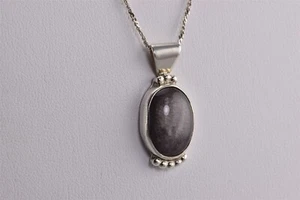 Native American Jackson Sterling Silver Black Quartz Cats Eye Pendant 18" Chain - Picture 1 of 7