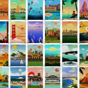 Travel Posters A3 Cloth Prints Famous Tourist Cities Wall Art Home Decor - Picture 1 of 102