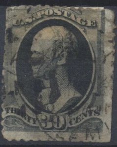 USA Stamps 1870 30c black Hamilton w/o grill Scott 154 SG192 Used CV $275 - Picture 1 of 2