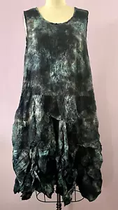 COMFY USA Lagenlook Artsy Crinkle Tank Dress Teal Boho Plus 1X Loose Layering - Picture 1 of 8