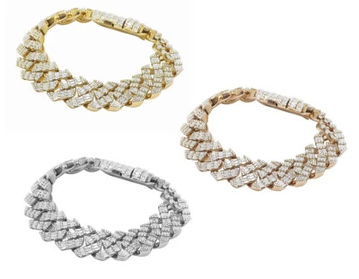 Broad Baguette 20 CT Real Diamond Cuban Bracelet Gold  18MM  8" - Image 1 of 4