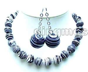 SALE Big 14mm Round Black Stripe Agate 18" necklace and match earring set-ne5746