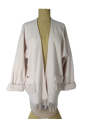 Poncho de Colección Laurence Tavernier Lana Suave Epónimo Rosa Pálido Flecos Abierto Foto 1 de 4