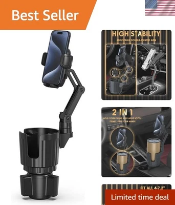 Stable 2-in-1 Car Cup Holder Expander & Phone Mount - Enhanced Safety Design - Image 1 of 4