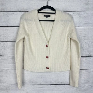 WITTY FOX Ribbed Knit Cardigan Sweater Heart Rhinestone Sz Large Coquette Twee - Picture 1 of 5