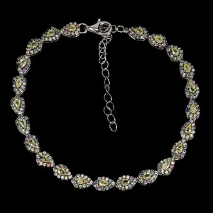 925 Sterling Silver Bracelet Pear Sapphire 276pcs Natural Gemstone Jewelry 7inch - Picture 1 of 13