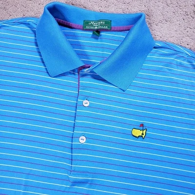 Camisa Polo Masters Peter Millar Para Hombres XL Golf Augusta Deportes Azul Púrpura Rayas Foto 1 de 4