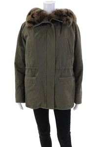 Army Yves Salomon Womens Fox Fur Hooded Zip Basic Winter Jacket Green Size 32 - Picture 1 of 6