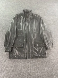 Vintage London Fog Leather Jacket Men Large Black Utility Field Bomber Coat - Picture 1 of 11