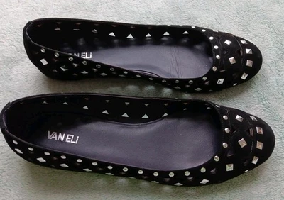 VANELI Women's Black Silver Studded Ballet Flats Size 12 Van Eli  - Image 1 of 4