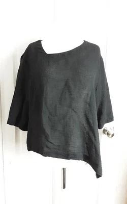Sulu Kerstin Top Bernecker Black Linen Blend Asymmetric Boxy Drop Hem Quirky L - Image 1 of 4