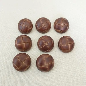 Replacement Buttons Faux Leather Pattern For Cardigan Brown Set Of 8 - Picture 1 of 7
