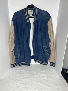 Vintage Duke Ultimate Denim Varsity Jacket Mens XX Blue Tan Snap Front by Haband - Picture 1 of 5