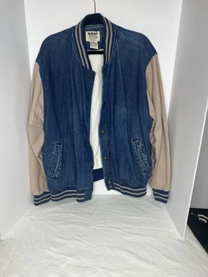 Vintage Duke Ultimate Denim Varsity Jacket Mens XX Blue Tan Snap Front by Haband - Image 1 of 4