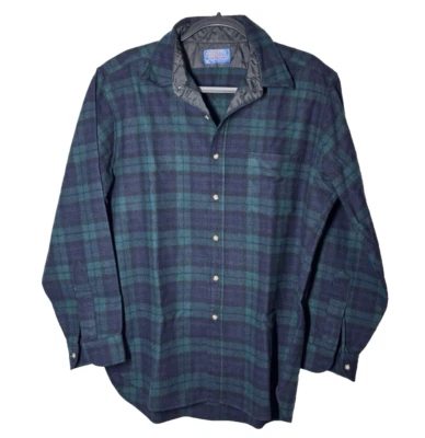 Camisa a Cuadros de Lana Pendelton De Colección Para Hombres L Verde Hecha en EE. UU. Franela Tartán Cuello Acolchado Foto 1 de 4