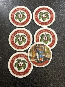Posavasos de cerveza 6 Pabst Blue Ribbon vintage nuevos mejor elaboración de cerveza 2 caras patrón santo - Imagen 1 de 6