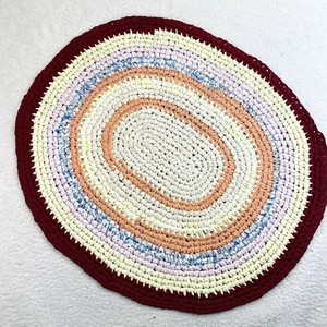 Tappeto vintage straccio primitivo fatto a mano intrecciato tondo nonna ovale boho fattoria - Foto 1 di 11