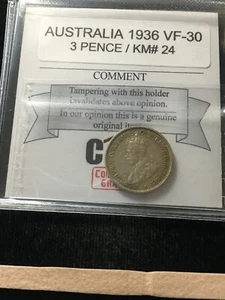 1936   Australia ; 3 Pence , Coin Mart Graded**VF-30** KM# 24 - Picture 1 of 8