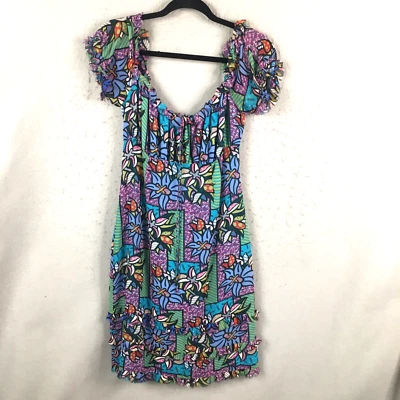 Nicole Miller Dress Womens 8 Milkmaid 100% Silk Babydoll Y2K Retro 70s Mod Artsy - Image 1 of 4