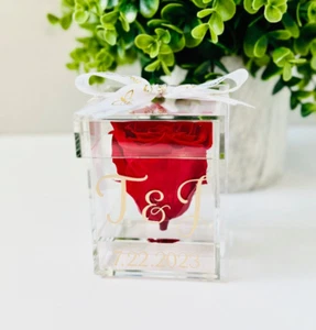 Preserved Rose in a Personalized Clear Acrylic Box - Bridal Party Gifts - Picture 1 of 23