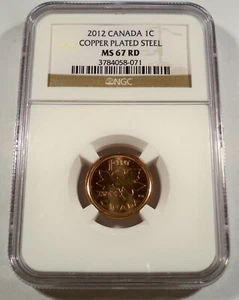 2012 1c CANADA NGC MS 67 RD CENT MAPLE LEAF LOGO COPPER PLATED STEEL MS 67 RED - Picture 1 of 3