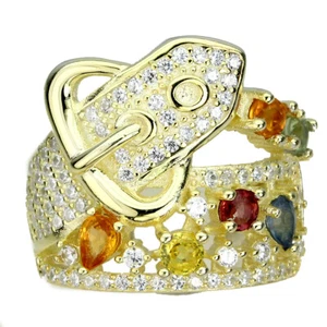 925 Anello Argento Sterling Pera Zaffiro Naturale Gemma Gioielli Misura 6 - Foto 1 di 10