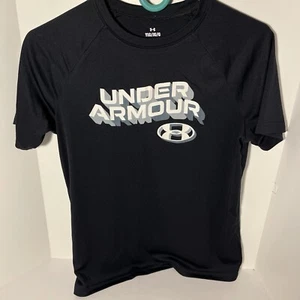 Youth Lrg UnderArmour Loose Heat Gear Black ShortSleeve Activewear Logo T-Shirt - Picture 1 of 5