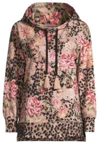 Johnny Was schöner Hoodie JWLA Blumen Leopardenmuster Gr. XS mit Quasten - 51 - Bild 1 von 6