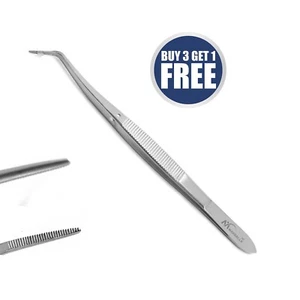 Pinzas quirúrgicas algodón Meriam pinzas punta dentada en ángulo instrumento dental CE - Imagen 1 de 3