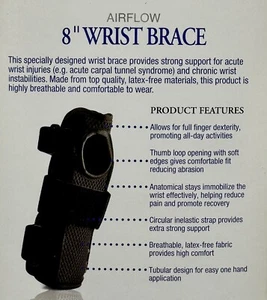 Wrist Brace FLA 8" Airflow Black -Left Small/Medium -Carpal Tunnel - Arthritis - Bild 1 von 7