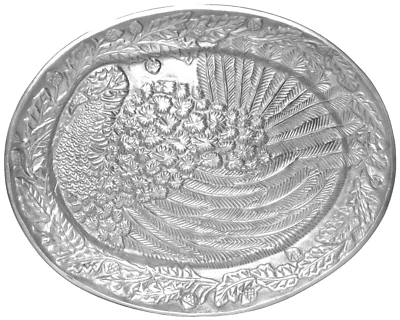 Plato para servir pavo de aluminio fundido de metal vintage de 20" hecho en la India diestro Macy's Foto 1 de 4