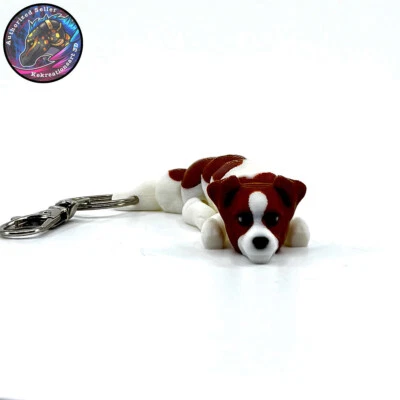 Jack Russell Terrier Dog Keychain Zipper Pull Flexi Fidget Cute Articulating 3D - Image 1 of 4