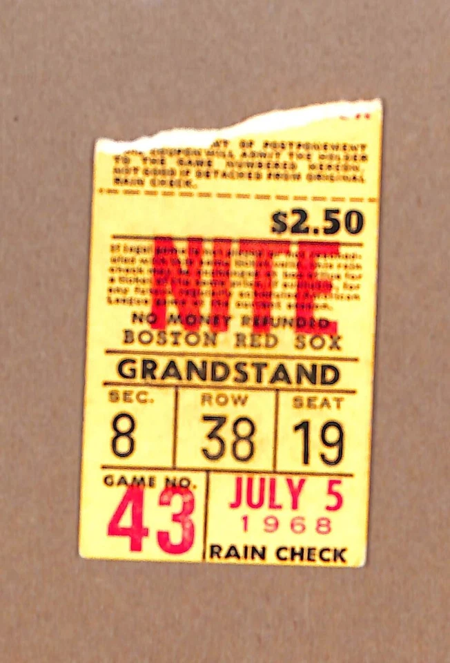 7/5/1968 MINNESOTA TWINS  @ BOSTON RED SOX TICKET STUB, OLIVA & YAZ STREMSKI HRS - Image 1 of 1