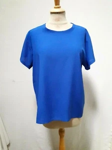 BLOUSE d'été bleu roi polyester JEAN BAILLY T.42 VINTAGE BLUE SUMMER BLOUSE sz L - Imagen 1 de 10