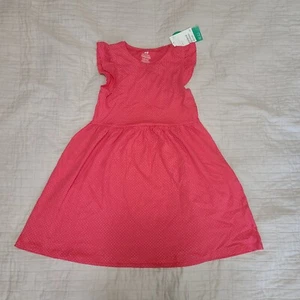 H&M Girl's Frill-sleeve Jersey Dress Pink/White Spotted Organic Cotton 6-8Y NWT - Picture 1 of 6