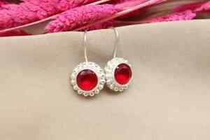 1.8Ct Round Cut Lab-Created Red Ruby Women's Hoop Earrings 14K White Gold Finish