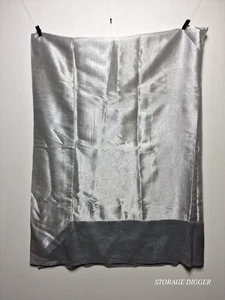 Vintage Pottery Barn Tablecloth Silver Gray Border Metallic Rectangular 65"x89" - Picture 1 of 7