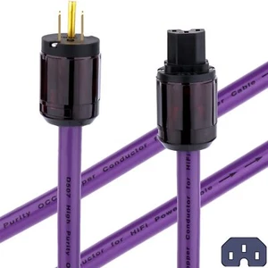 HiFi Audio 24K Gold Plated US Plug 12AWG 7N OCC AC Mains Supply Power Cord - Picture 1 of 7