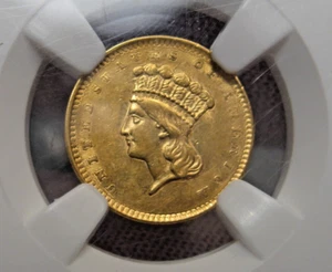 Choice AU 1856 "Slanted 5" Indian Princess GOLD Coin $1 Dollar Coin. NGC AU58. - Picture 1 of 13