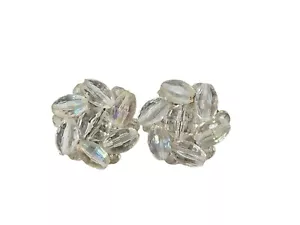 Orecchini clip perline plastica sfaccettata trasparente iridescente Germania occidentale vintage - Foto 1 di 5