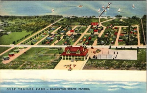 BRADENTON BEACH, FLORIDA - GULF TRAILER PARK - BIRDSEYE VIEW - LINEN POSTCARD - Picture 1 of 2